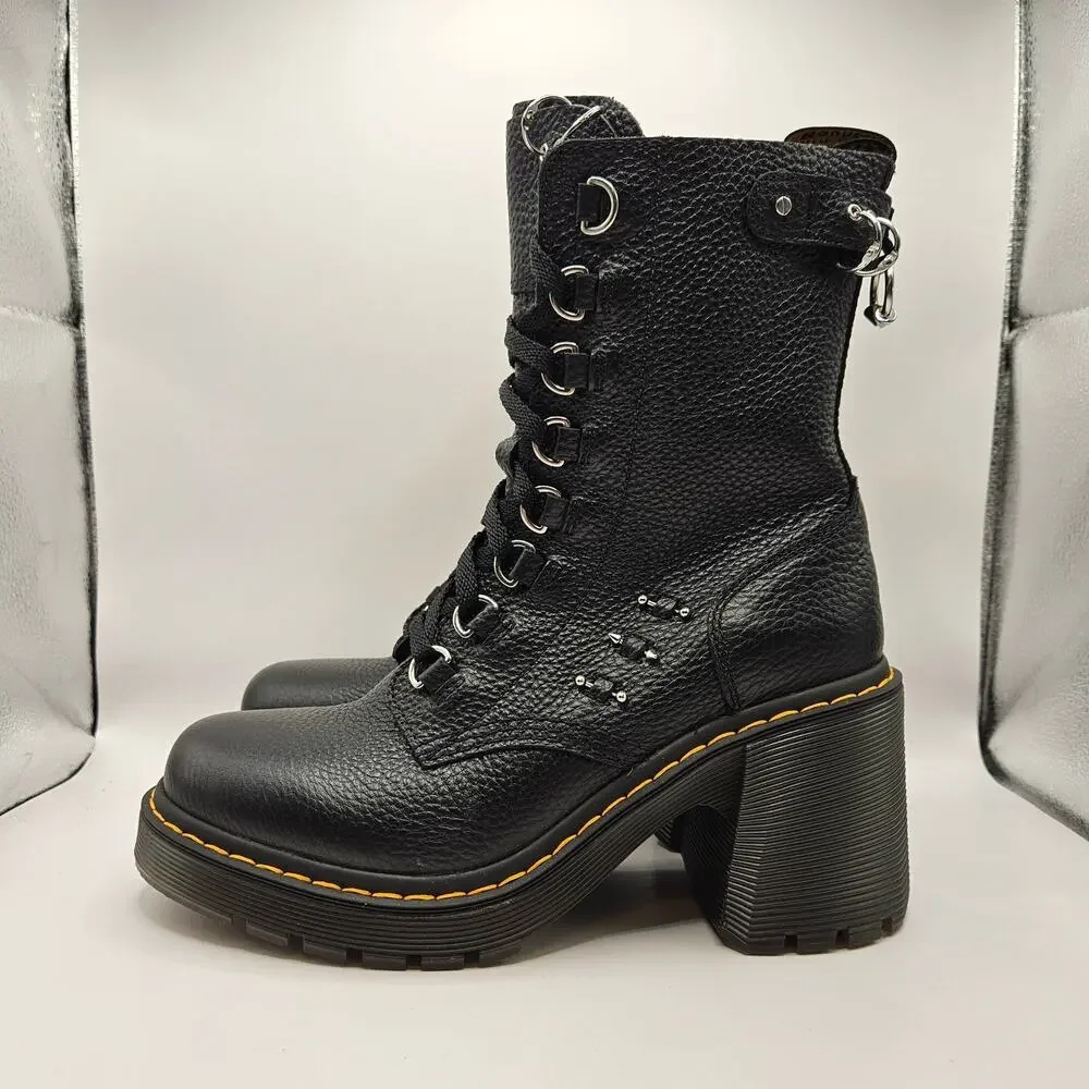 DR MARTENS WOMEN'S 10 CHESNEY HDW PIERCING LEATHER 8 EYE BOOTS NWOB BLACK